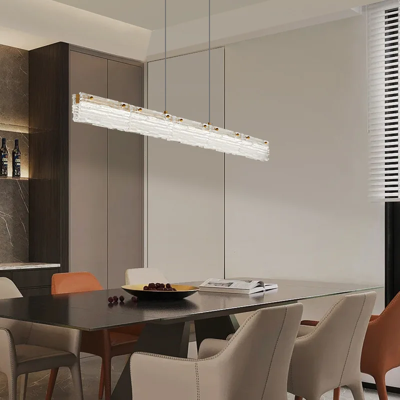 Italian minimalist restaurant chandelier, modern and minimalist Nordic high-end all copper bar counter, black long strip design