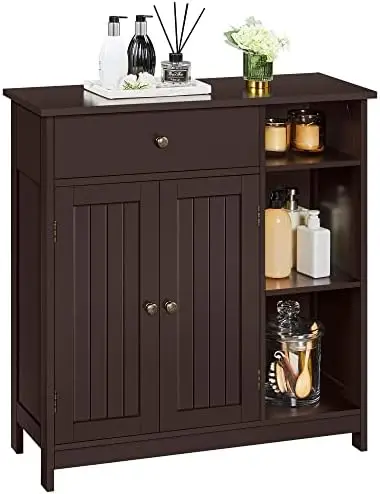 

Bathroom Floor Cabinet, Kitchen Freestanding Organizer, Large Side Cabinet with Doors, Drawer & Adjustable Shelves for Livi