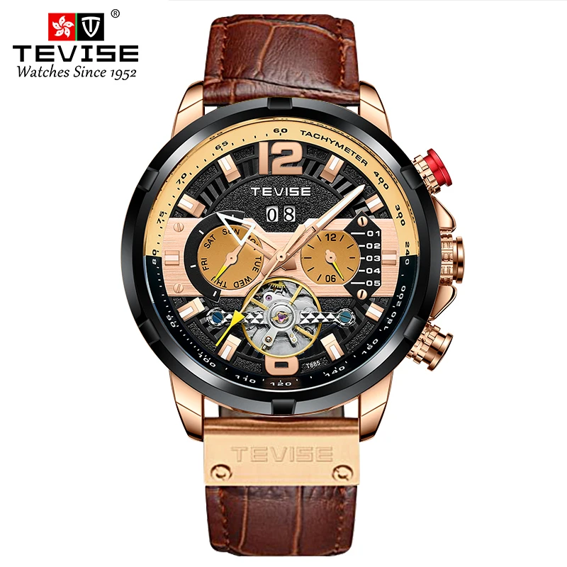 TEVISE Automatic Mechanical Tourbillon Design For Men Waterproof Luxury Business&Fashion Stainless Steel Wristwatch