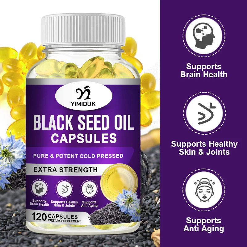 مكمل زيت البذور السوداء الفاخر من ييميدوك، للعافية الشاملة والحيوية، وصحة المفاصل والدماغ والجهاز المناعي، ومكافحة الشيخوخة