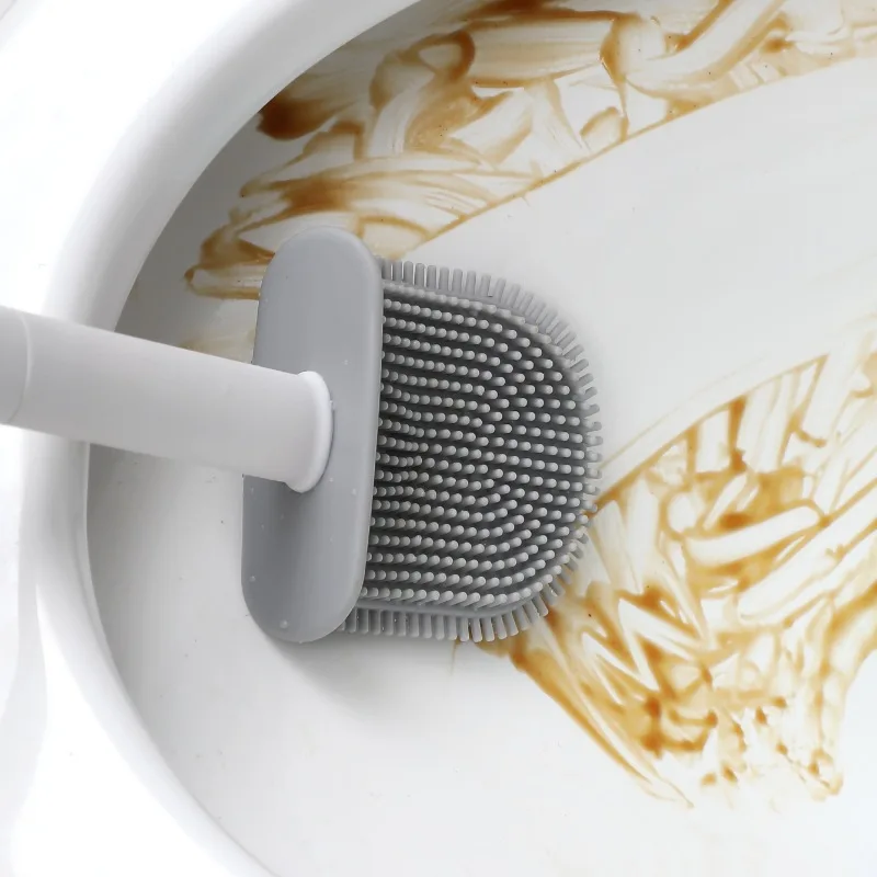 Toilet Brush Water Leak Proof With Base Silicone Wc Flat Head Flexible Soft Bristles Brush With Quick Drying Holder Set view 3