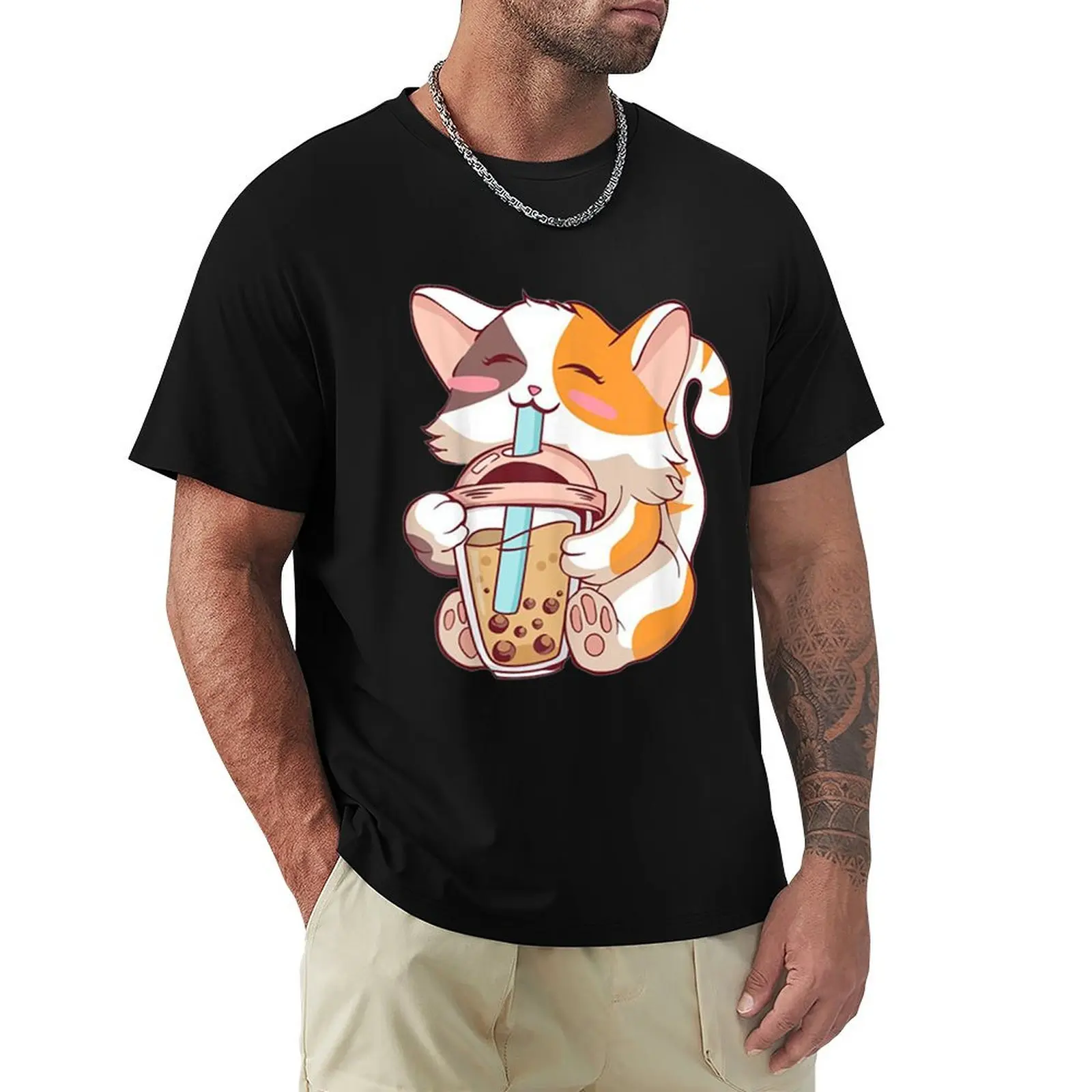 

Cat Boba Tea Bubble Tea Anime Kawaii Japanese Girls Teenager 4 T-Shirt plus size tops street wear men t shirts high quality