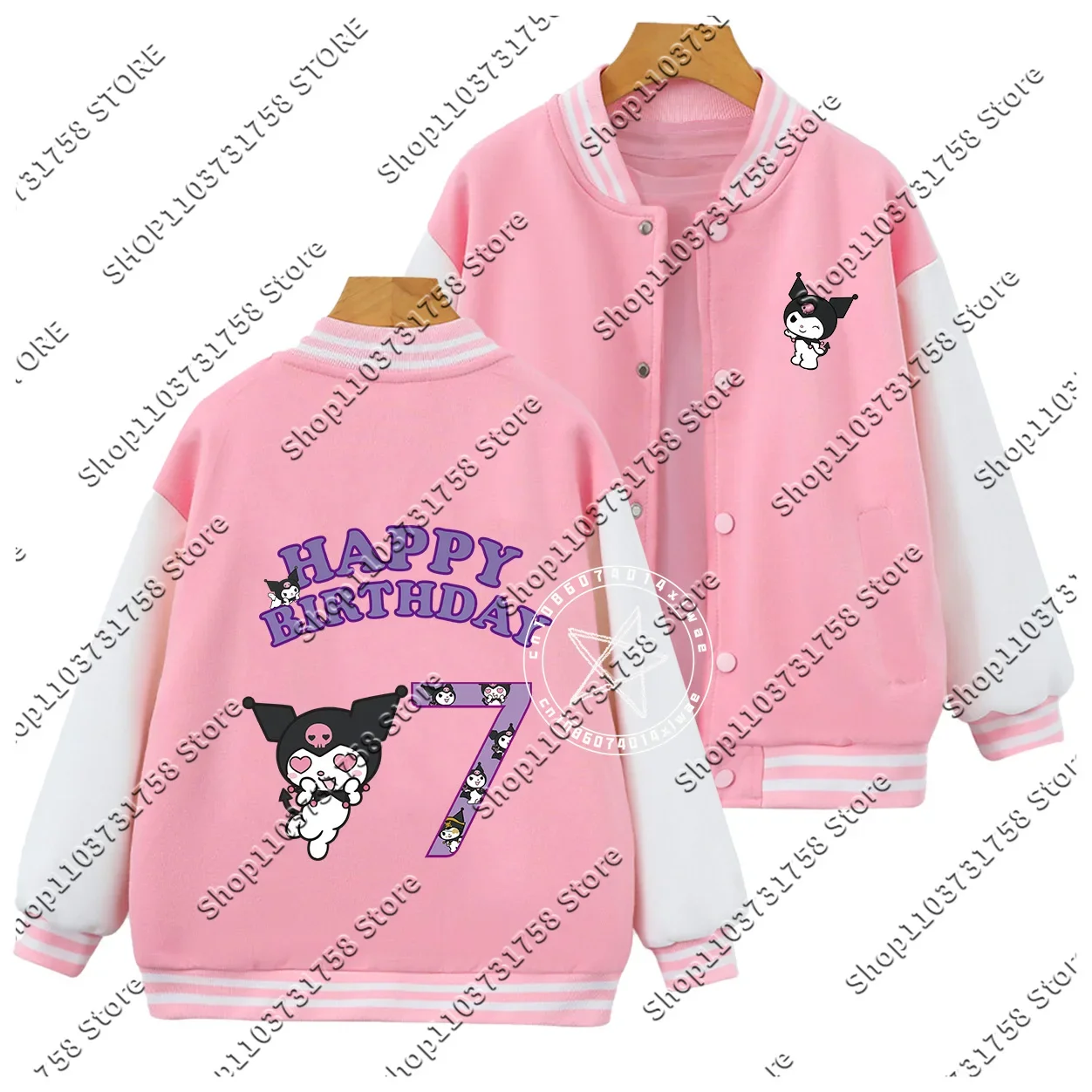 Anime Cartoons Children Casual Clothes Kid Girl Boy Top Sanrio Kuromi baseball uniform Birthday Number 3-12 Kawaii outer jacket