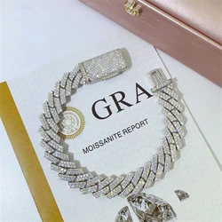 Hiphop 13mm D Color Moissanite Cuban Bracelet Necklace for Men Fine Jewelry White Gold Plated Maimi Chain Bracelets Bangle Gift