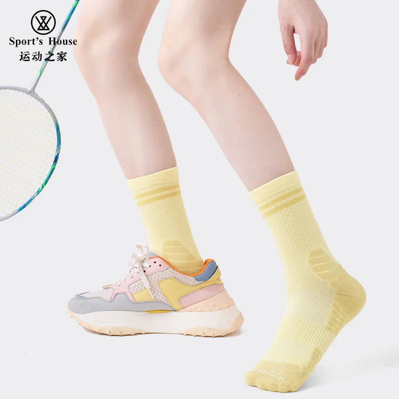 

Sport's House 6pairs Women's medium tube badminton socks terry comfortable sweat-absorbing and non-slip sports socks