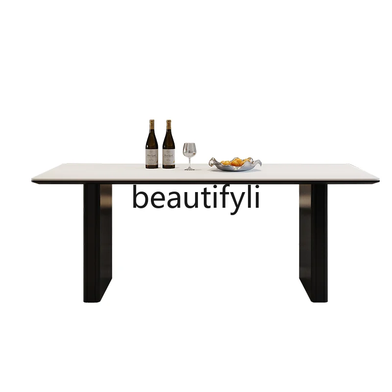 

Modern Yinuo rock slab dining table small apartment Italian minimalist rectangular high-end dining table retro table