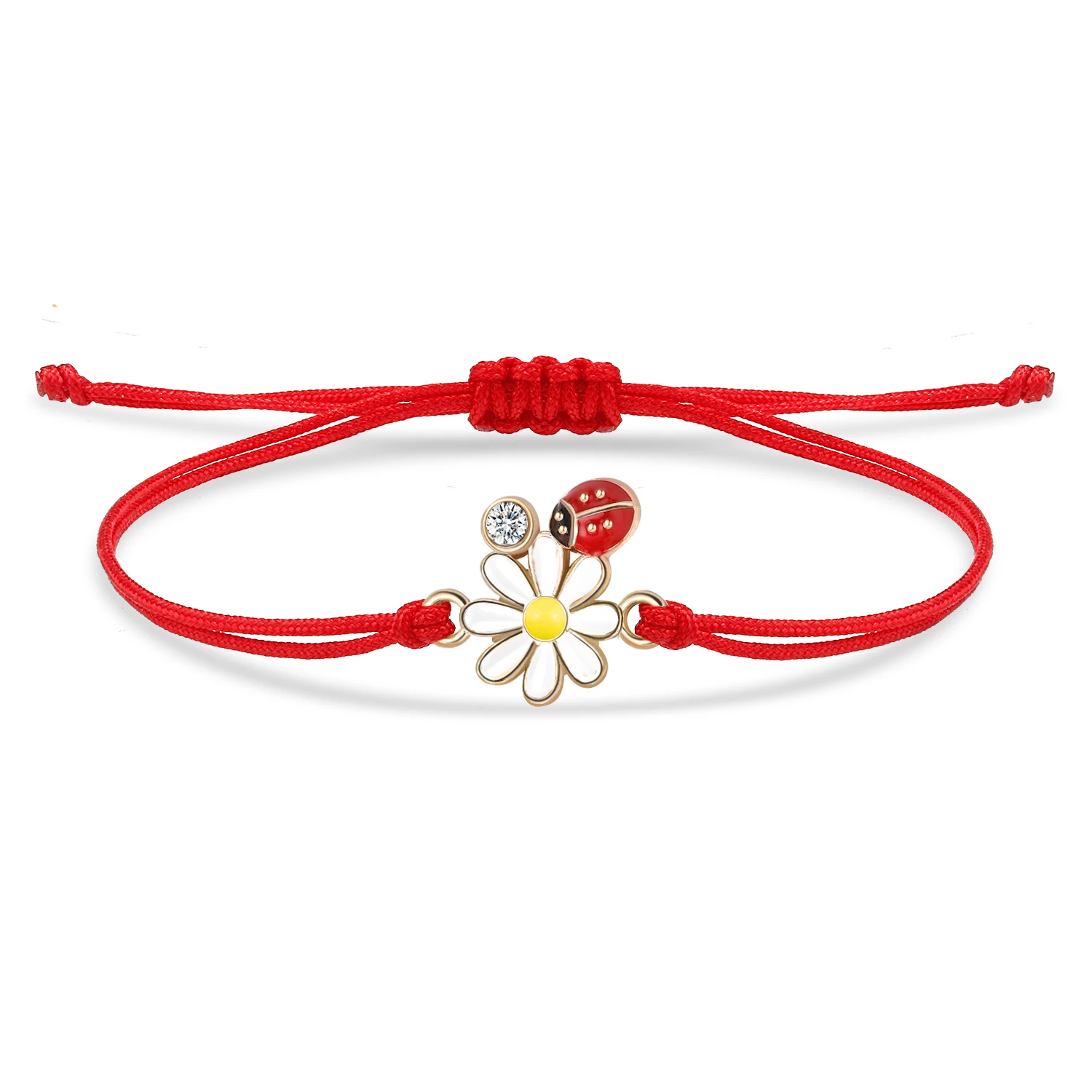 Zinc Alloy Enamel Lovely Ladybug With Sunflower Charm Bracelet Women 2025 New Fashion Insect Red String Blue Cord Jewelry Gift