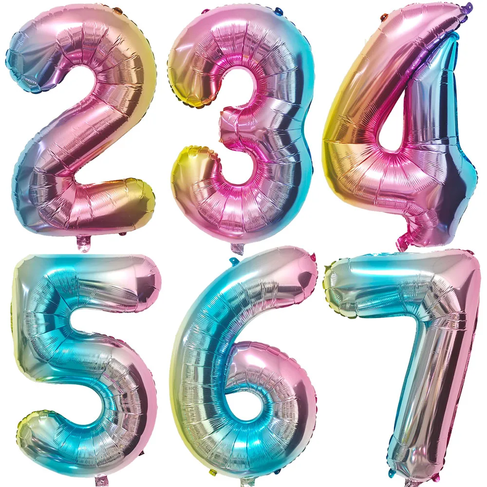 32 بوصة التدرج الوردي 0-9 عدد بالونات الفتيات حفلة عيد ميلاد الزفاف استحمام الطفل لوازم الديكور بالونات رقمية #2