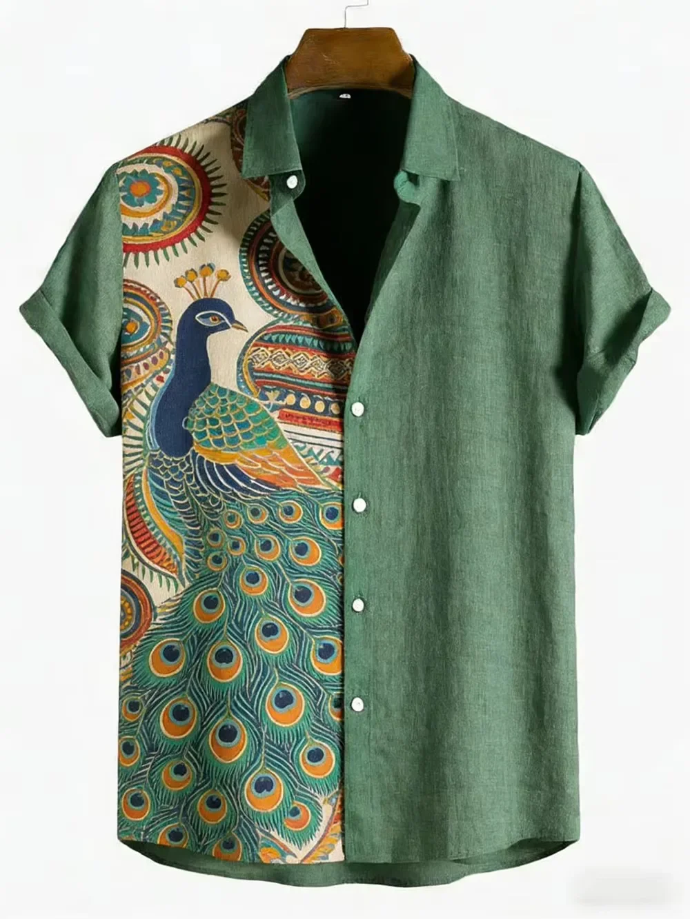 New Product Color Blocking Splicing Retro Persian Ethnic Pattern Printed Shirt for Men, Niche Retro Atmosphere Loose Shirt