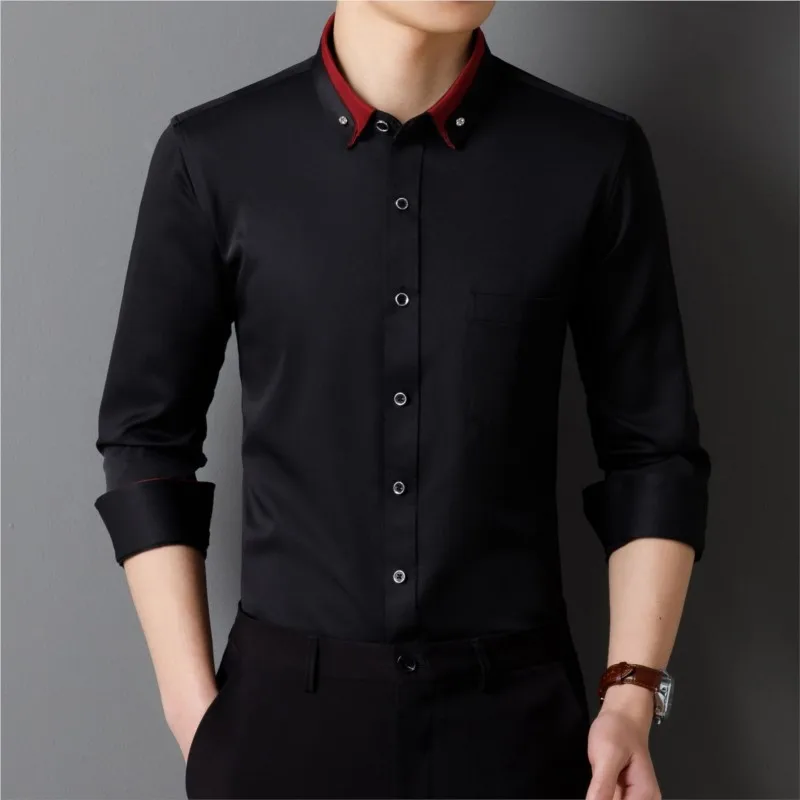 Camisa de negócios de manga comprida com botão para cima, gola virada para baixo, camisas casuais, roupas masculinas, primavera, outono, plus size, 5XL, NS5852