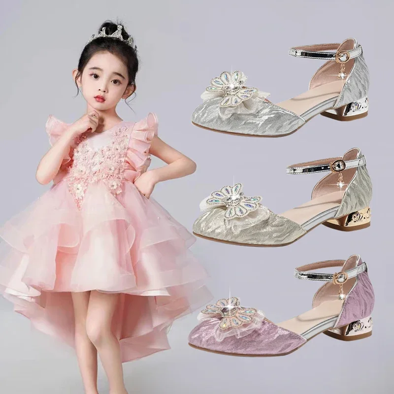 Sweet Dace Women Shoes Bling Bowties Block Low Heel Party Princess Sandals Gold Sliver Pink 2024 Summer Large Size 41 42 43