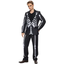 Eraspooky Men's Suitmeister Halloween Skull Suit Print Skeleton Blazer Bones Pants Two Piece Scare Party Fancy Dress