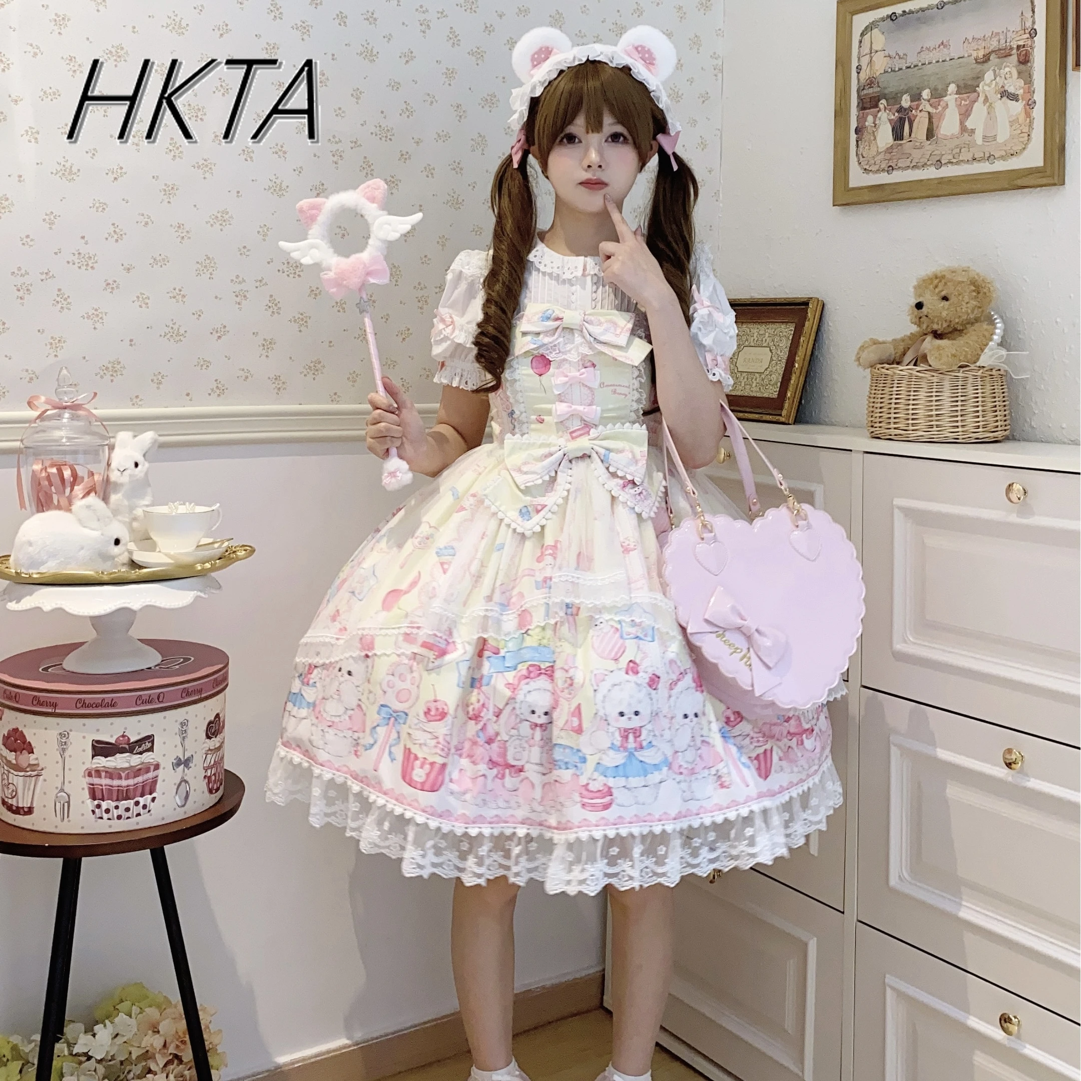 

Original Lolita Cute Cartoon Print Sleeveless Jsk Suspender Dress Summer New High Waist Slim Birthday Fluffy Princess Dress Girl