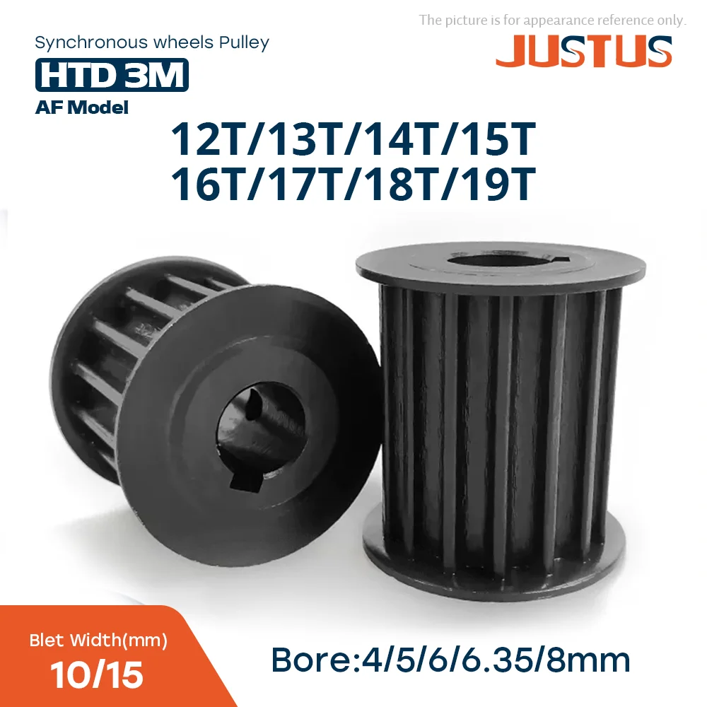 

HTD 3M 12T-19 Teeth Synchronous Pulley Inner Bore 4mm-8mm for Belt Width 10/15mm Pitch 3mm Black Steel Timing Pulley