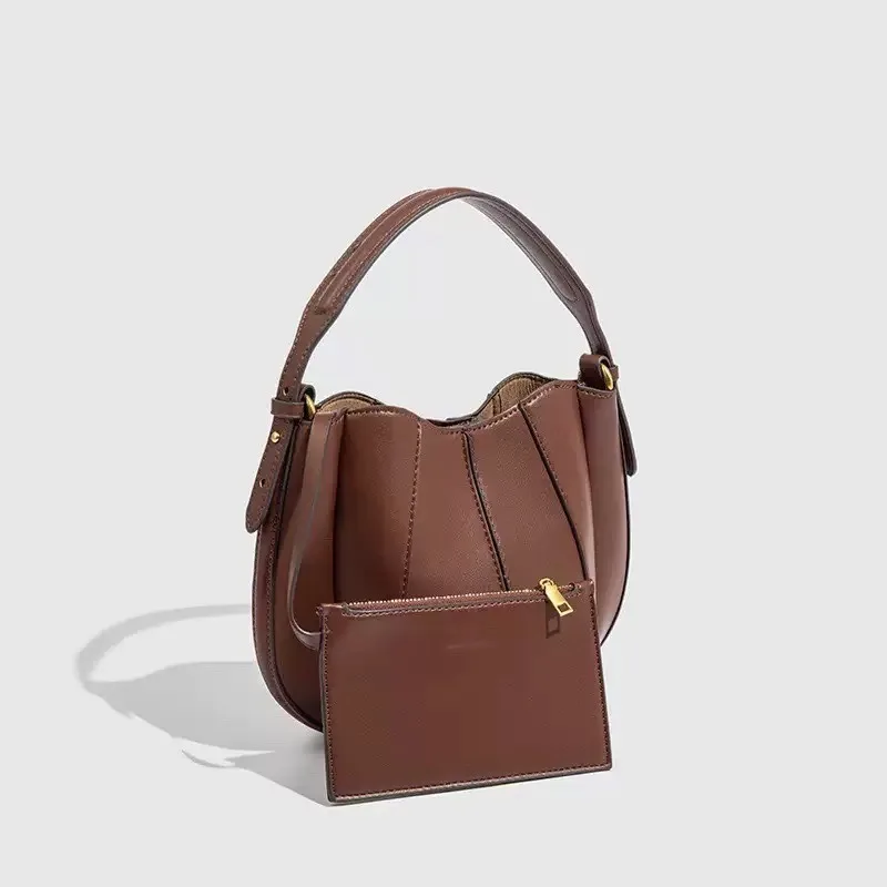 

Fashionable thread cutting decorative drawstring bag splicing commuting hand-held crossbody bucket bag