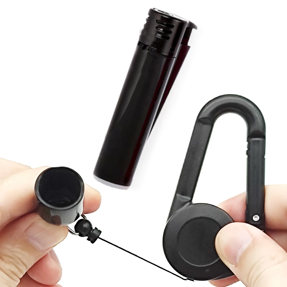 1PCS Lighter Holder Sleeve Clip With Smoking Accessories Carabiner Windproof Lighter Protective Cover Retractable Keychain