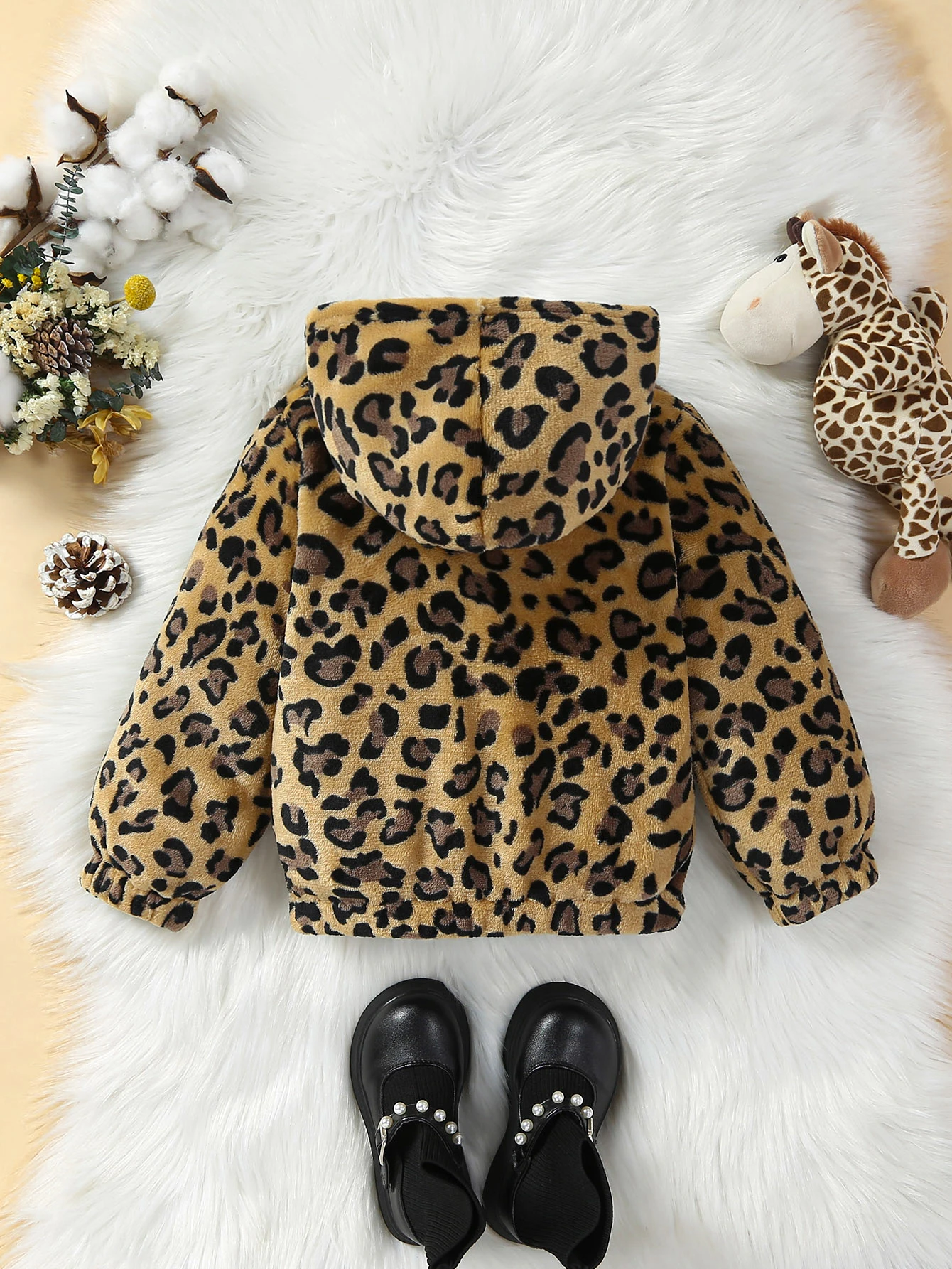 Autumn and winter girls fashion casual leopard print fleece insulation hooded zippered jacket jacket jacket