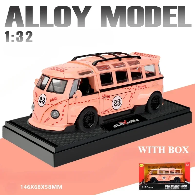 1:32 Volkswagen T1 Bus Sound and Light Alloy Car Model Roof Cover Detachable Children's Toy Pendant Gift