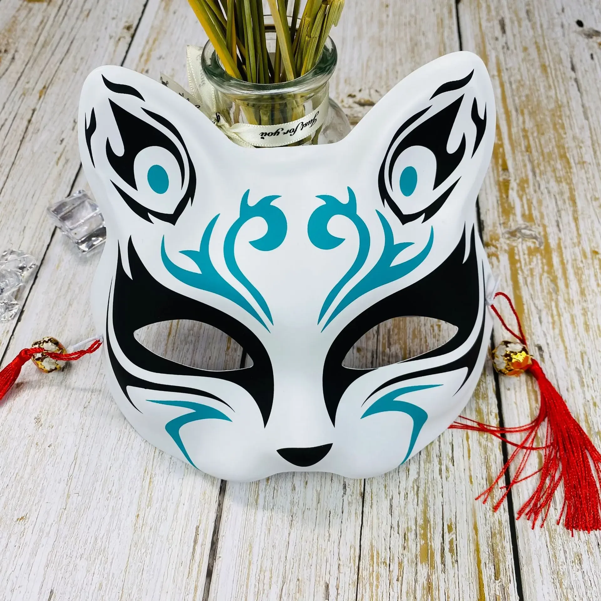 Handgemalte Katze Fuchs Maske Maskerade Halloween Festival Cosplay Requisite japanische Maske halbes Gesicht Anime Dämonen töter