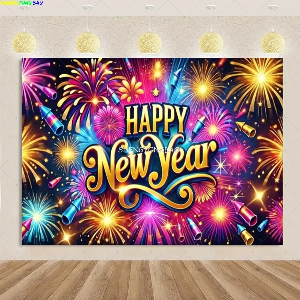 

Фоны с Новым годом 2026, красочные неоновые светящиеся граффити, праздничный воздушный шар, семейный фон для фотосессии, реквизит CN-02