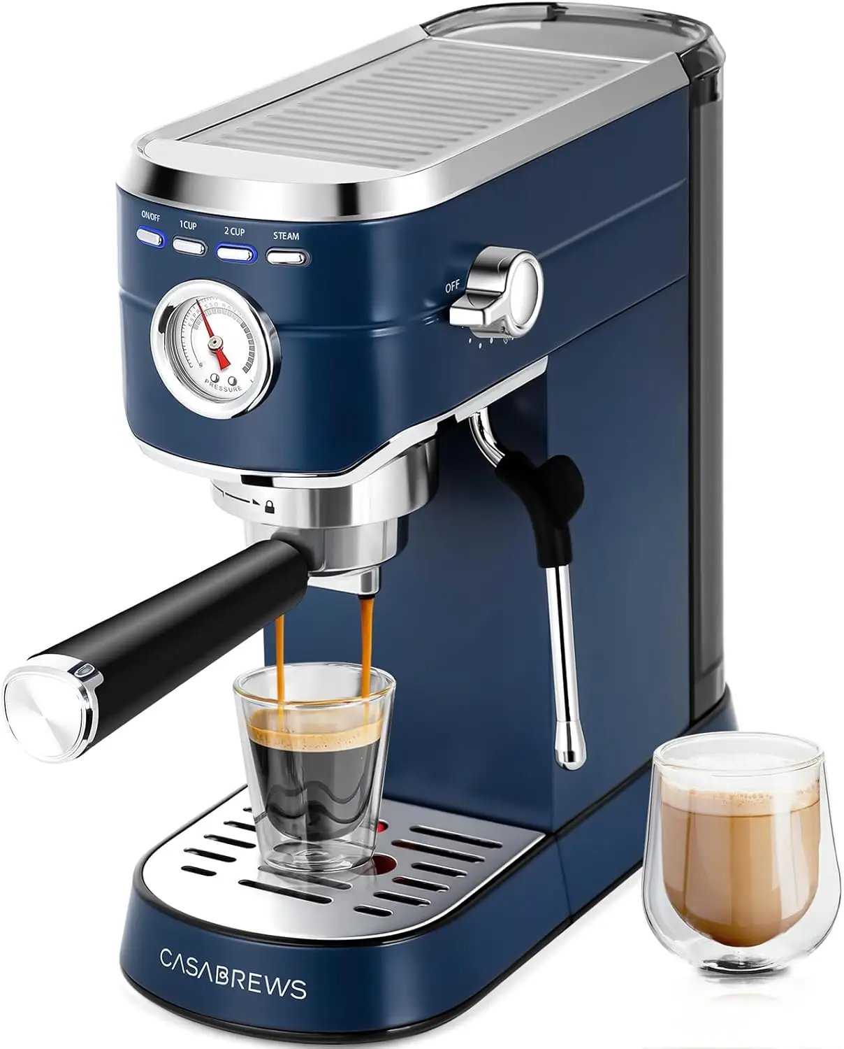 Frother Steam Wand, Espresso Coffee Machine with 34oz Removable Water Tank, Gift for Dad or Mom, Sapphire Blue