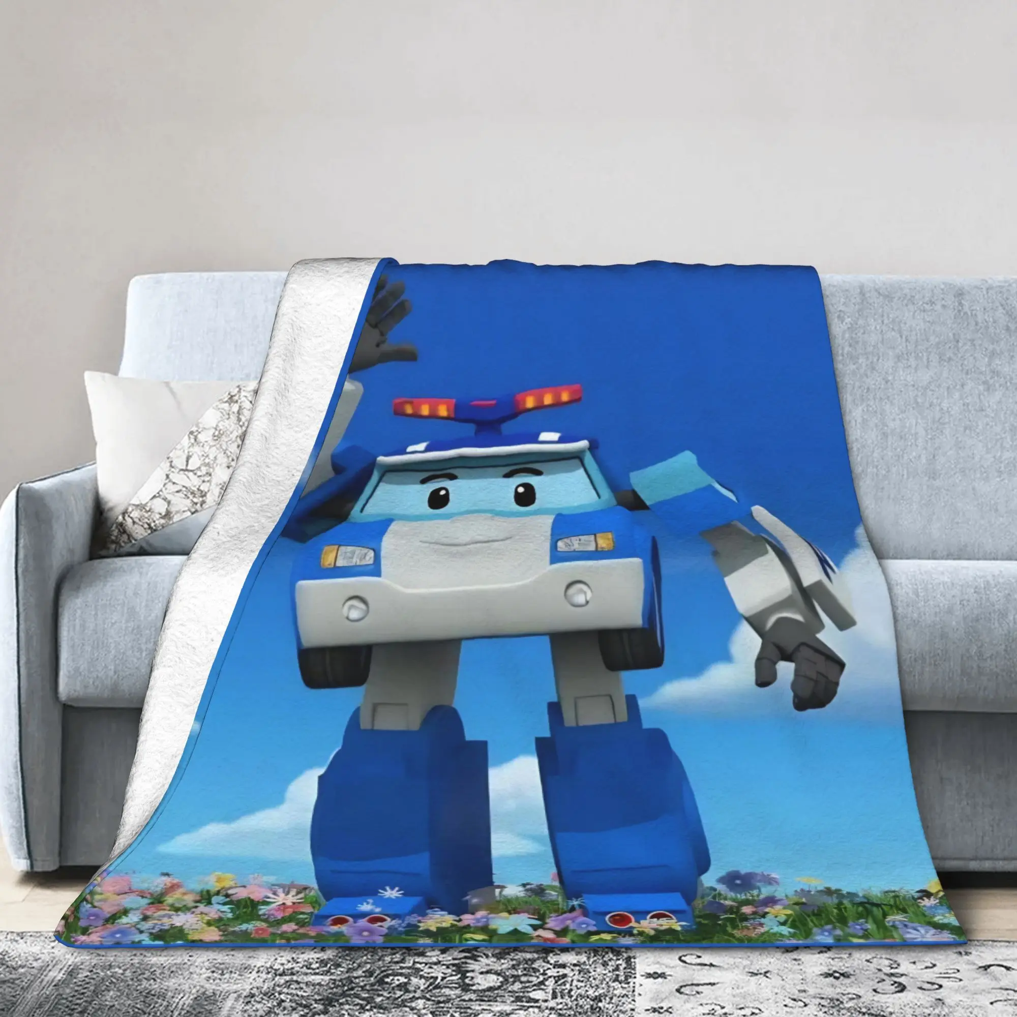 R-Robocars P-Polis Blanket Flannel Spring/Autumn Poli  Multi-function Super Soft Throw Blankets for Home Car Bedspreads