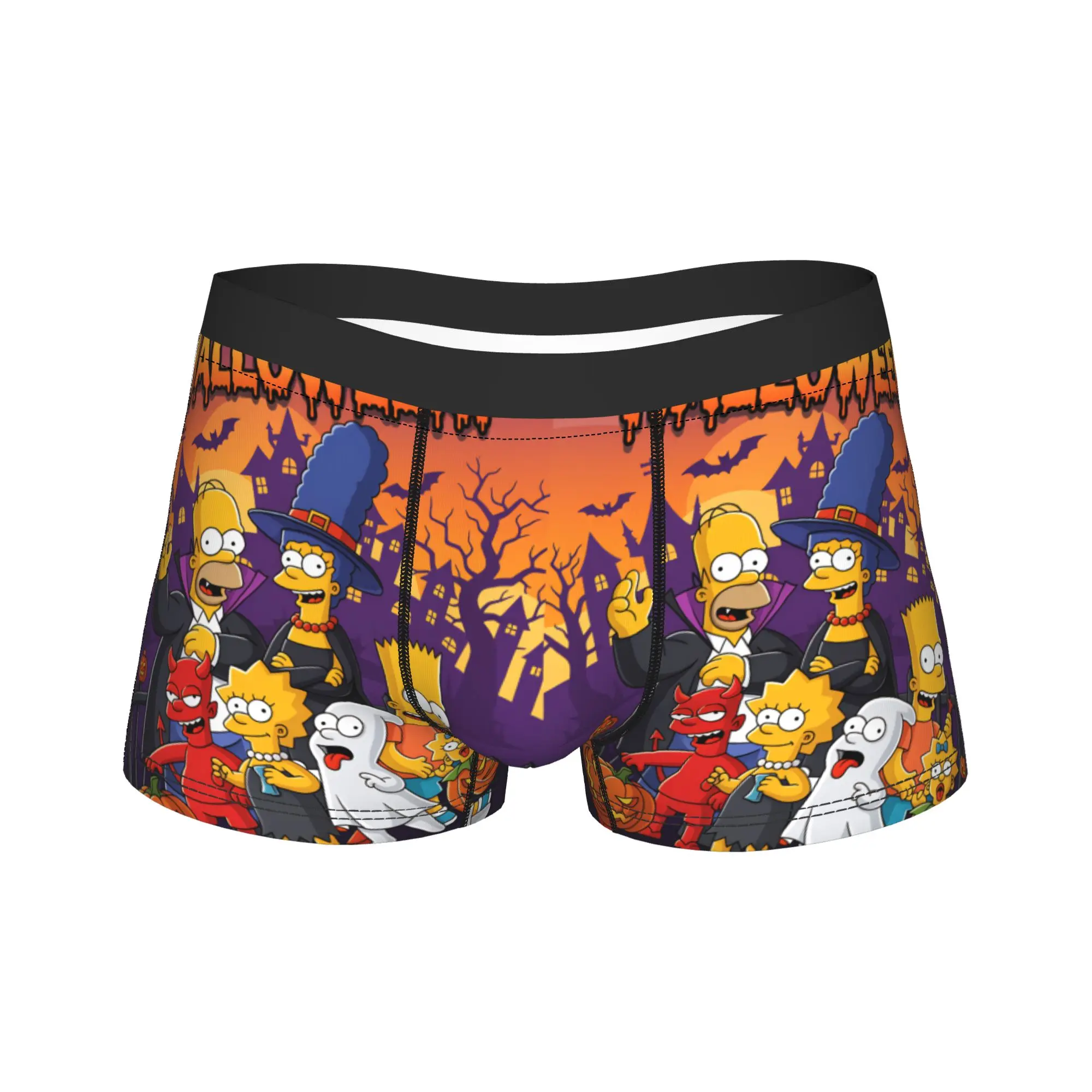 Funny S-Simpsons Happy Halloween Family Underwear  Classic Underpants Custom Shorts Briefs For Males Pouch Plus Size Trunk