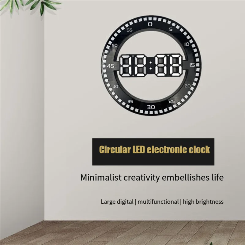 

A15F-Living Room Wall Clock 3D LED Portable Wall Clock Durable Without Jumping Seconds,Black & White