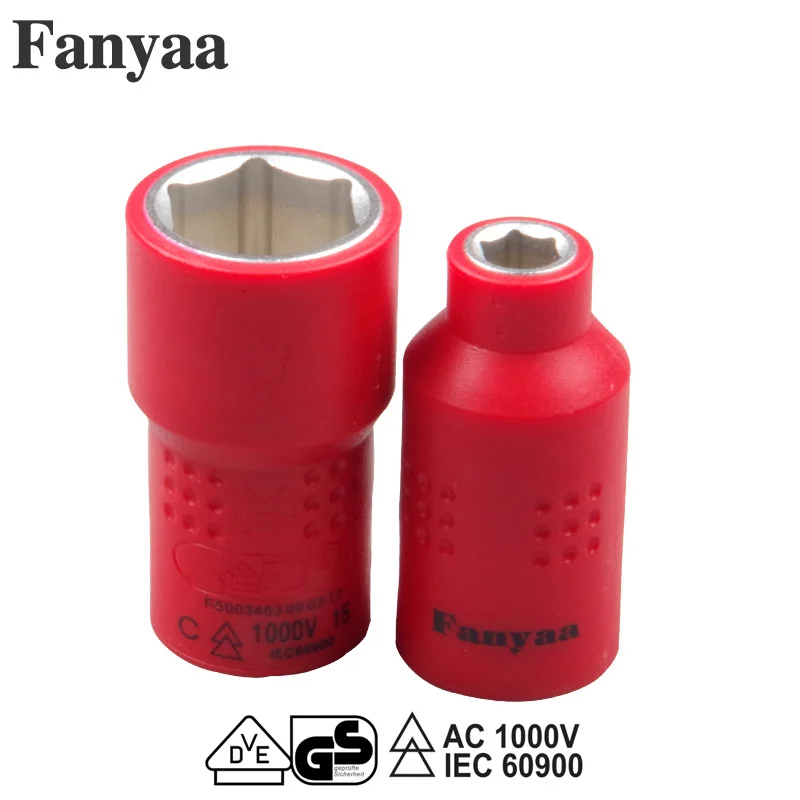 Fanyaa VDE Nut Insulated Sockets Spanner 3/8 Ratchet Head Sleeve Socket Connector Hexagon Metric 6-24mm Wrench Adaptor 1000V