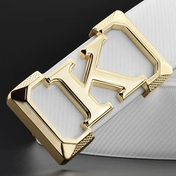 High Quality White Belt Boy Fashion Designer Casual Coskin Leather Metal Buckle Belt K Letter Men Belt