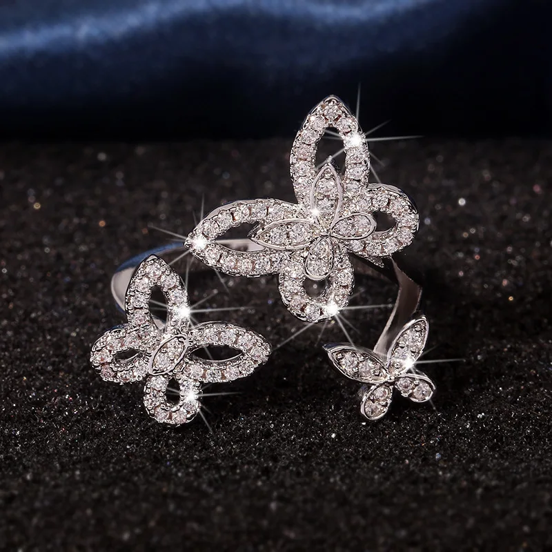 Fashionable Atmospheric Hollow Diamond Butterfly Ring Female 925 Stamp New Sweet Simple Party Birthday Jewelry Gift