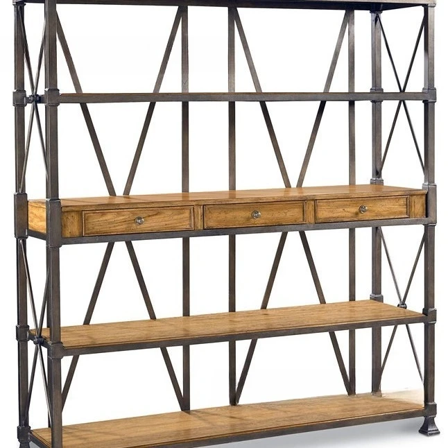 

American Country Shelf Layer Shelf Old Storage Shelf Living Room Wrought Iron Bookshelf Bookcase Multi-layer, with drawers