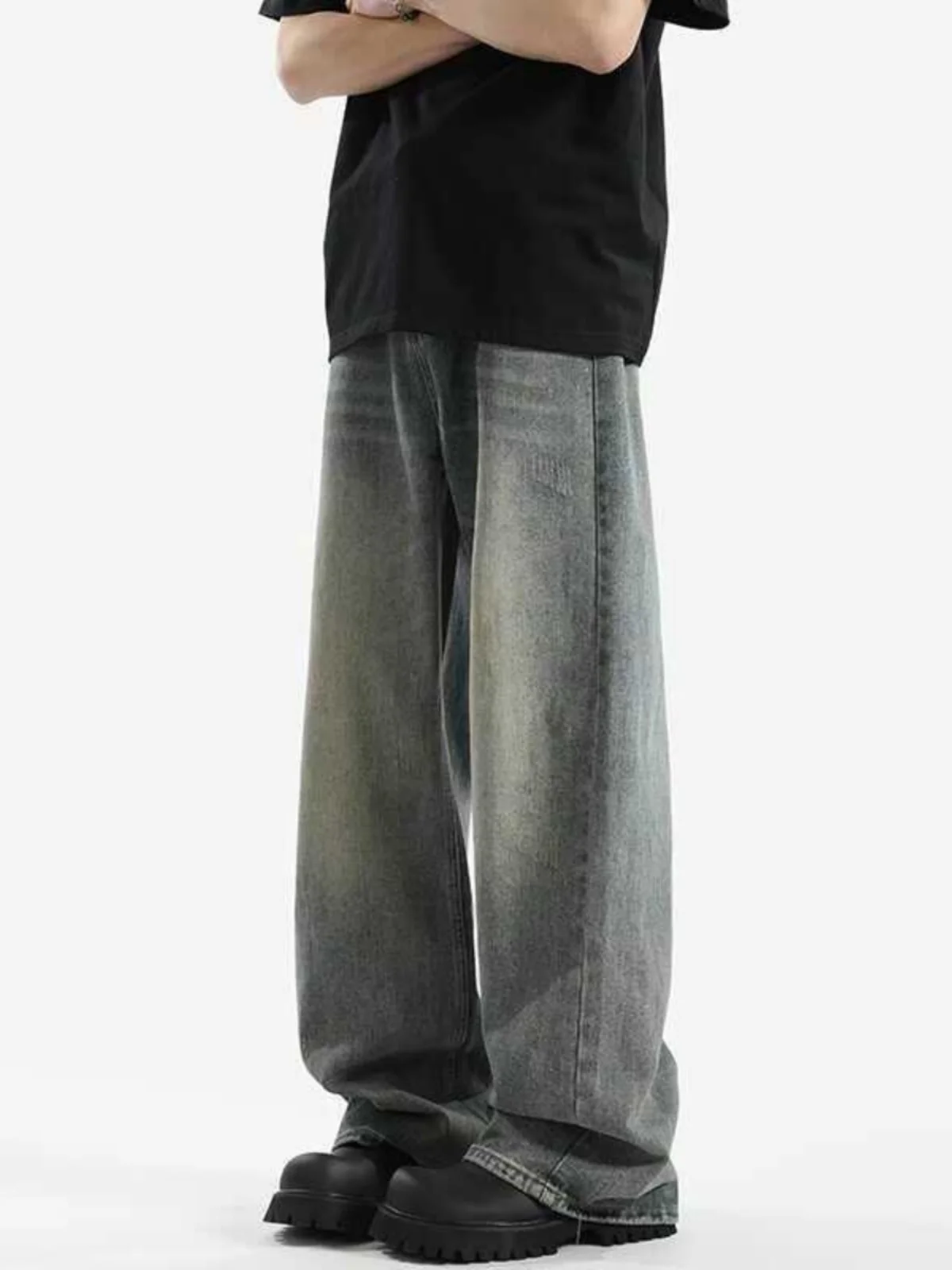 American Sle Retro Waed Men's Denim Pants Spring Autumn New Trendy Brand Casual Loose Long Trousers for Teenagers