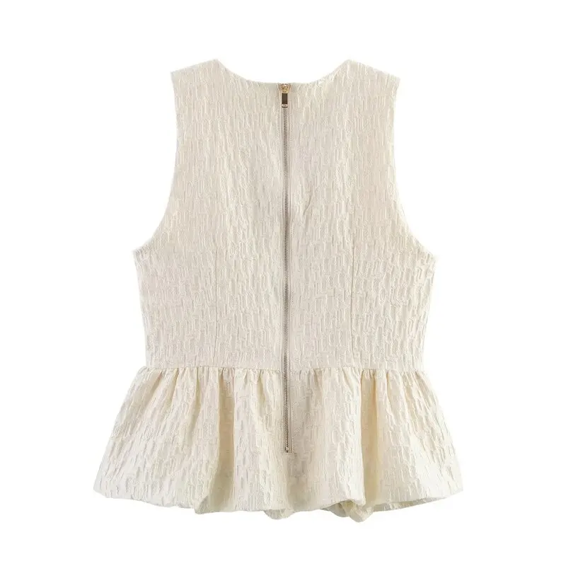 

Spring 2025 Women's Faion round Ne Svel ort Skirt Sle Hemline New Arrival White Color Versatile Casual Top