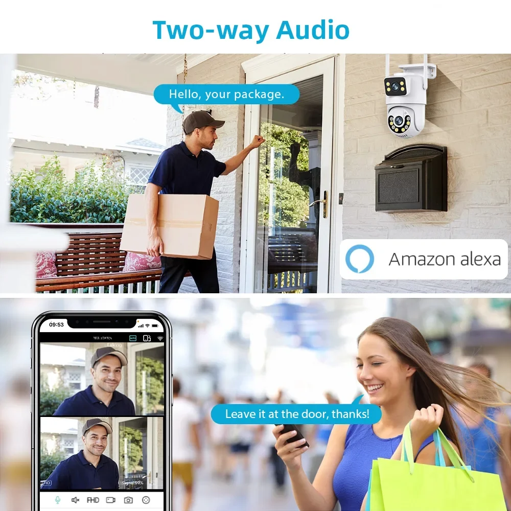 Cámara IP de vigilancia para exteriores, videocámara de 8MP, 4K, WIFI, lente Dual, PTZ, impermeable, portección de seguridad IR, visión nocturna a Color, Smart Home