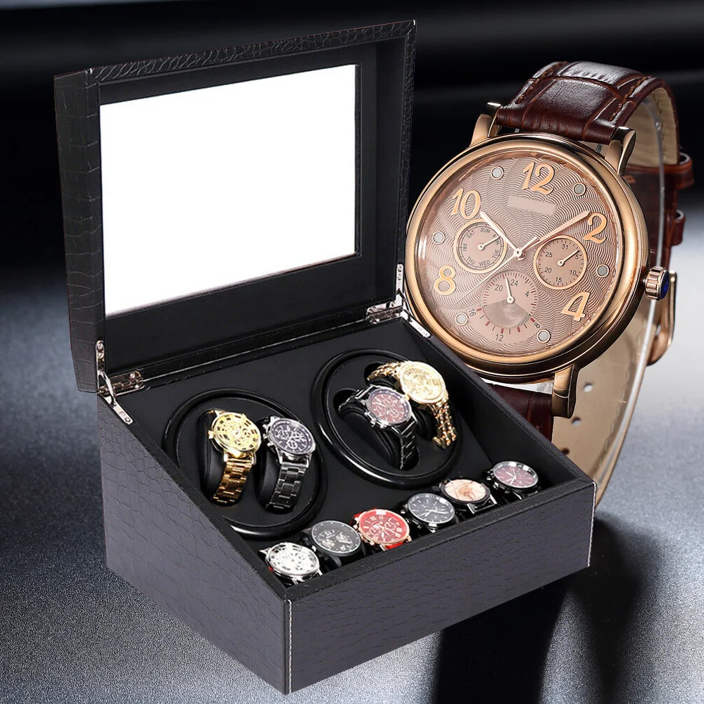 Luxury Automatic 2 Motor Watch Winder Crocodile Pattern Display Case Storage 4+6