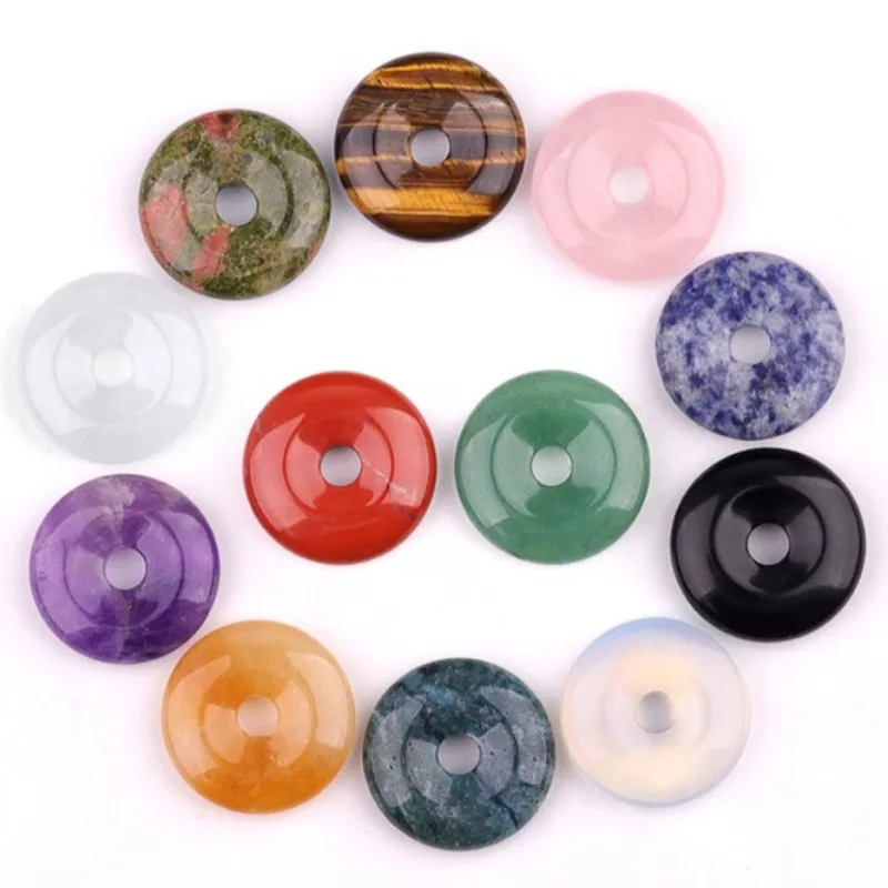 

6pcs/lot 30mm Carved Circle Gem Stone Pendant 6mm Big Hole Chinese Knot Safety Amulet Charm DIY Necklace Jewelry Making