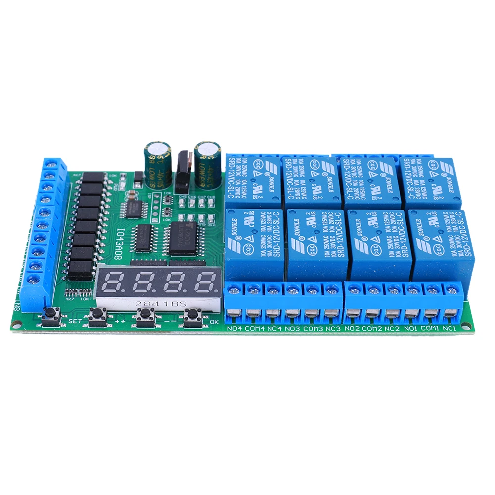 DC 12V 8 Channels Multifunction Timer Delay Relay Board Delay Timer Switch Board Timing Cycle Interlock Self-locking