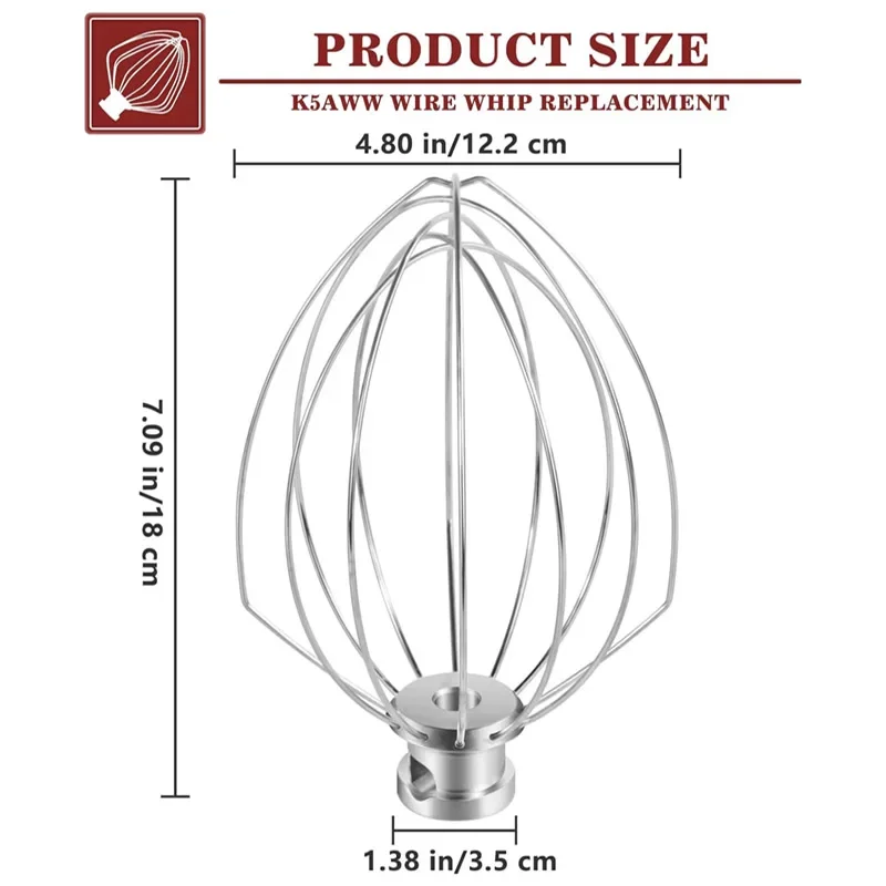 K5AWW Насадка для венчика из нержавеющей стали для миксера KitchenAid на 5-6 литров с подъемом и поворотом чаши, замена проволочного венчика, яичный крем
