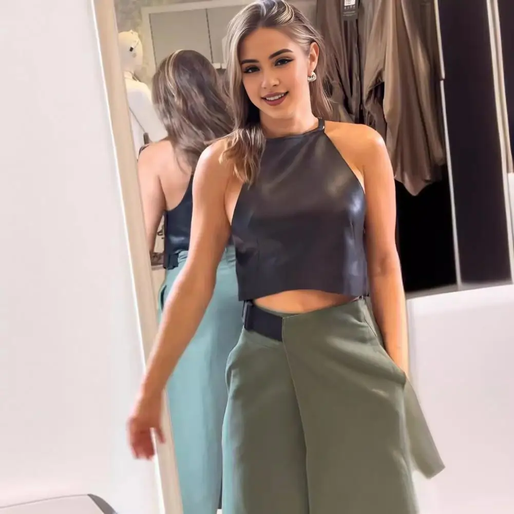 

Pu Leather Vest Skirt 2 Piece Sets Women Sleeveless Cropped Tops Split Slim Skirts Suits 2024 Summer New Chic Ladies Streetwear