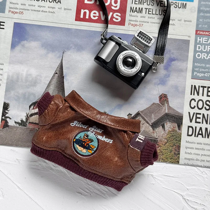 【Clothes Only】Doll Clothes Trendy Outfit Accessories for labubu Brown Retro Flying Jacket Fashion Clothes Set Gift