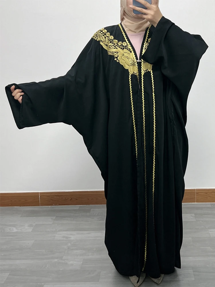 

Women's Open Kimono Abayas with Lace Tape, Batwing Sleeve, Casual Kaftan, Islamic Clothing, Turkish Saudi Moroccan Kaftan