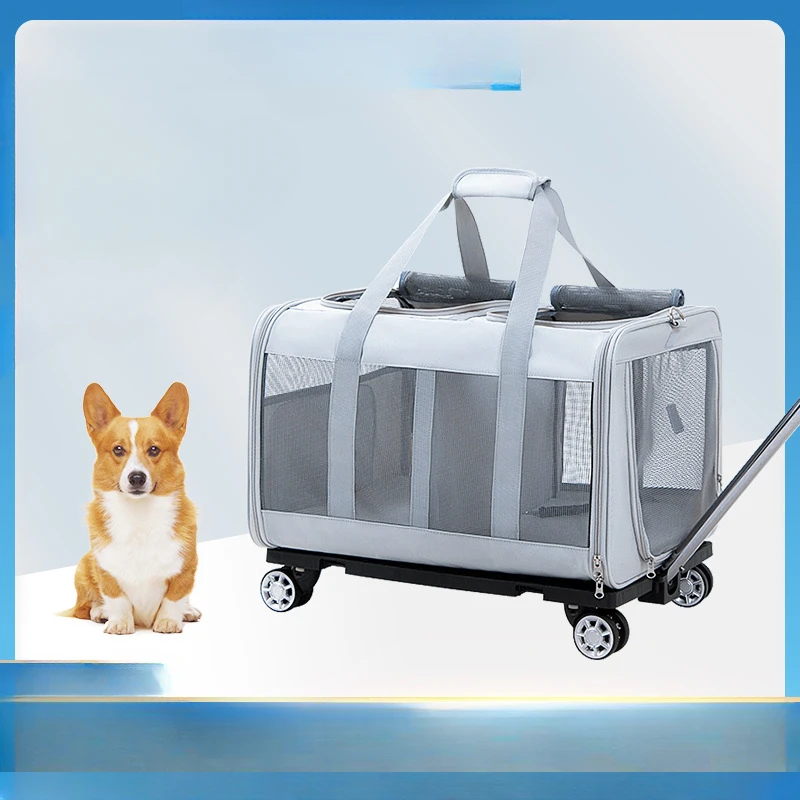 Car Cage Pet Trolley Box Two compartments Isolation Extra Large Portable Dog Bag Cat Bag Breathable Portable Cat Bag