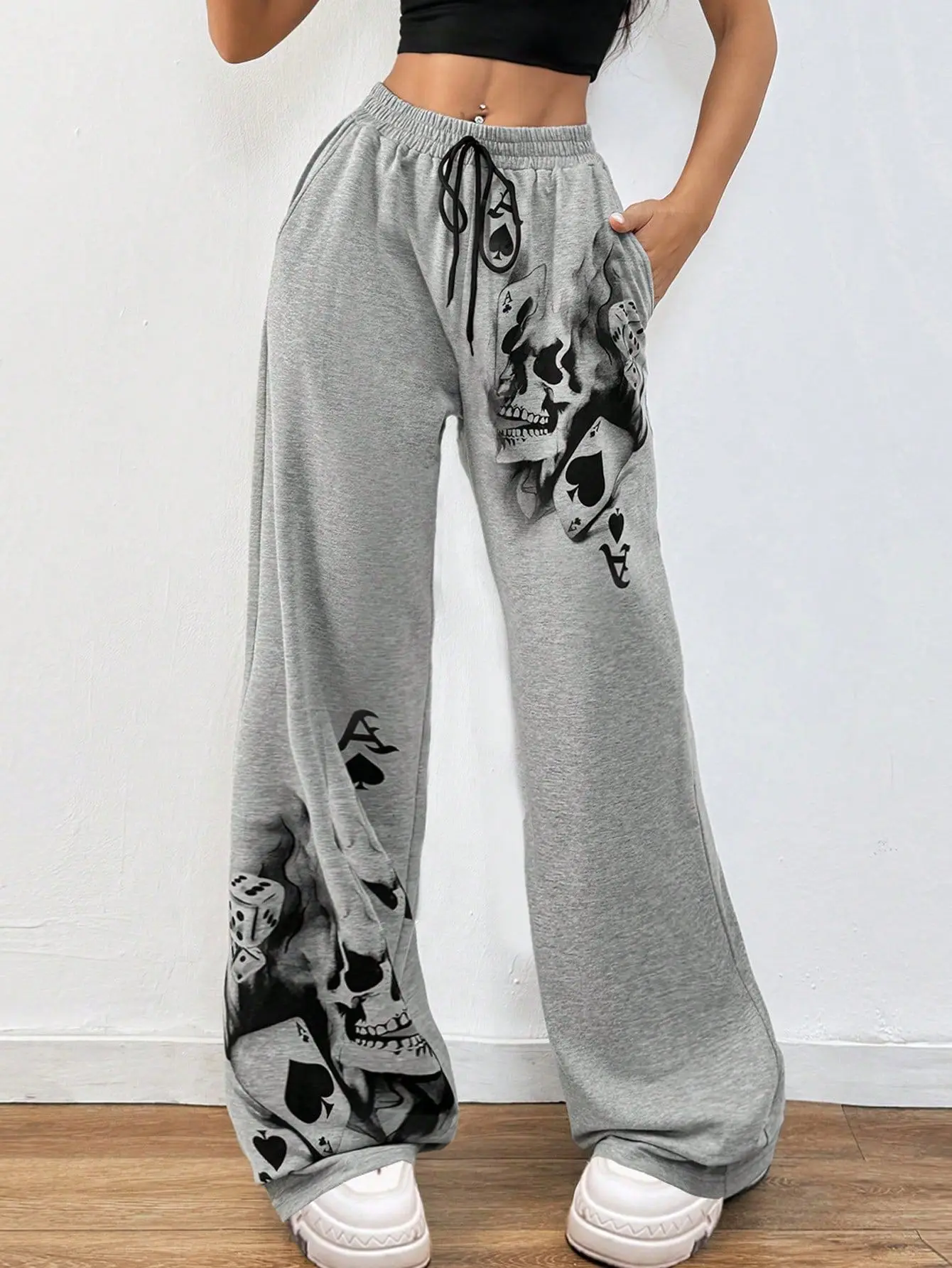 Darkest Sweatpants NeoGothic Spade Skull Joggers Ultra High Slimming Track Pants UltraSoft Brushed Fleece Lounge Pants Women