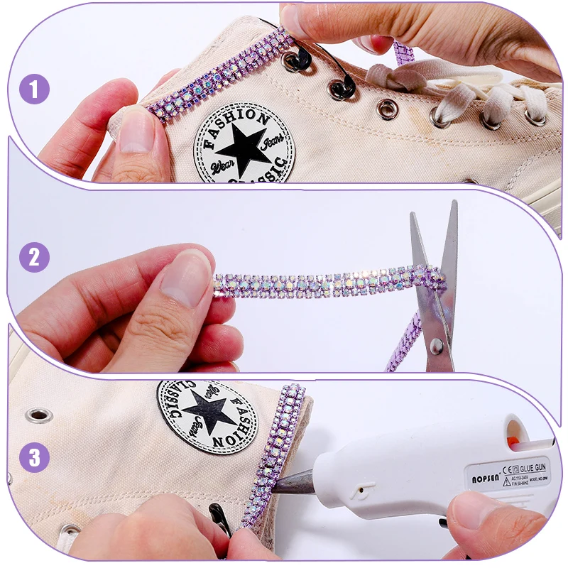 QIAO 1 Yard/3 Yards 9mm Glitzer-Kristall-Strass-Kettenband zum Aufnähen für DIY-Kleidung, Bastelarbeiten und Strass-Kettenbänder – Detail 2
