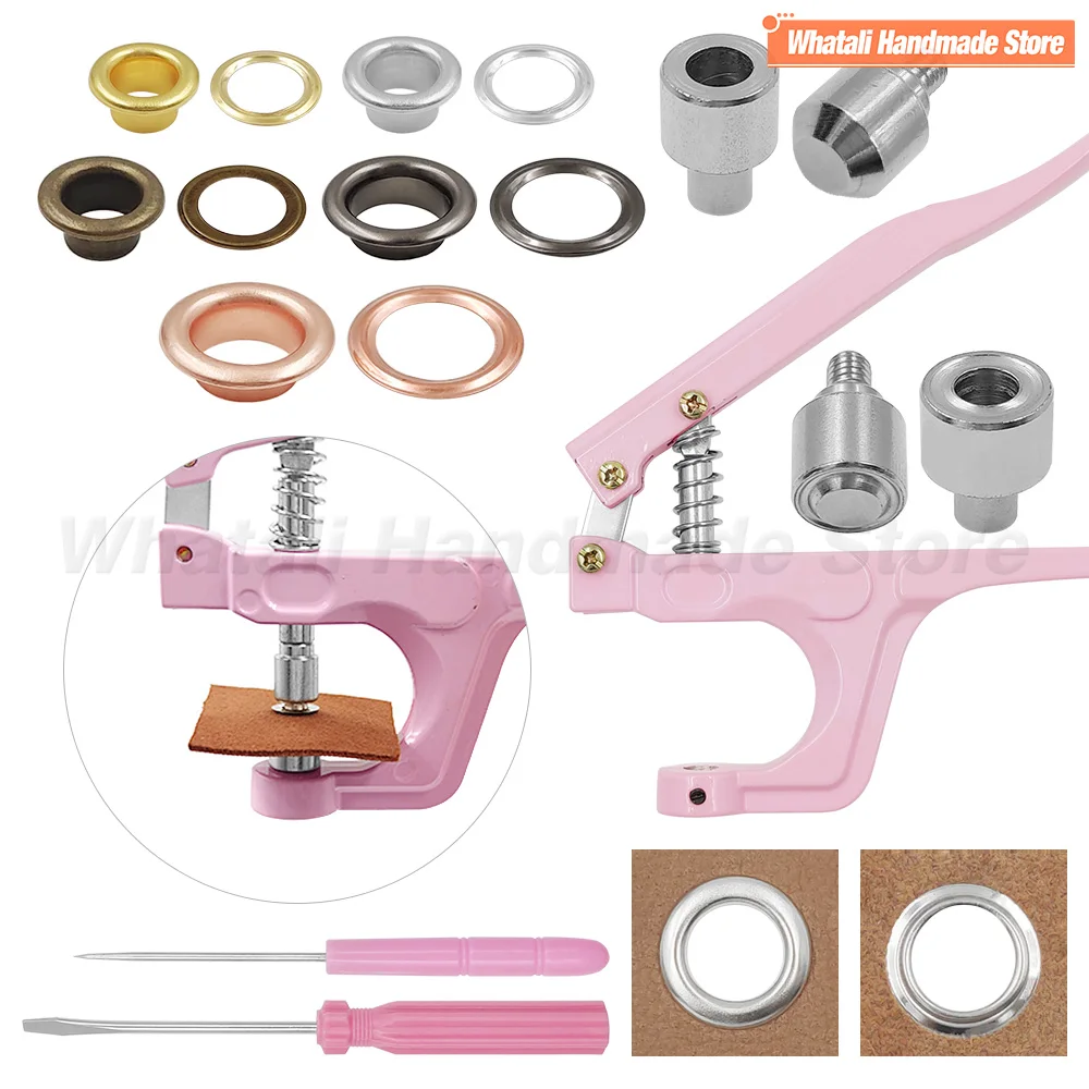 Image of 4-10mm Metall-Ösen mit Einstellwerkzeug-Set, Metall-Lochringe mit Unterlegscheiben für Lederarbeiten, Geldbörsen, Taschen, Schuhe und Zubehör