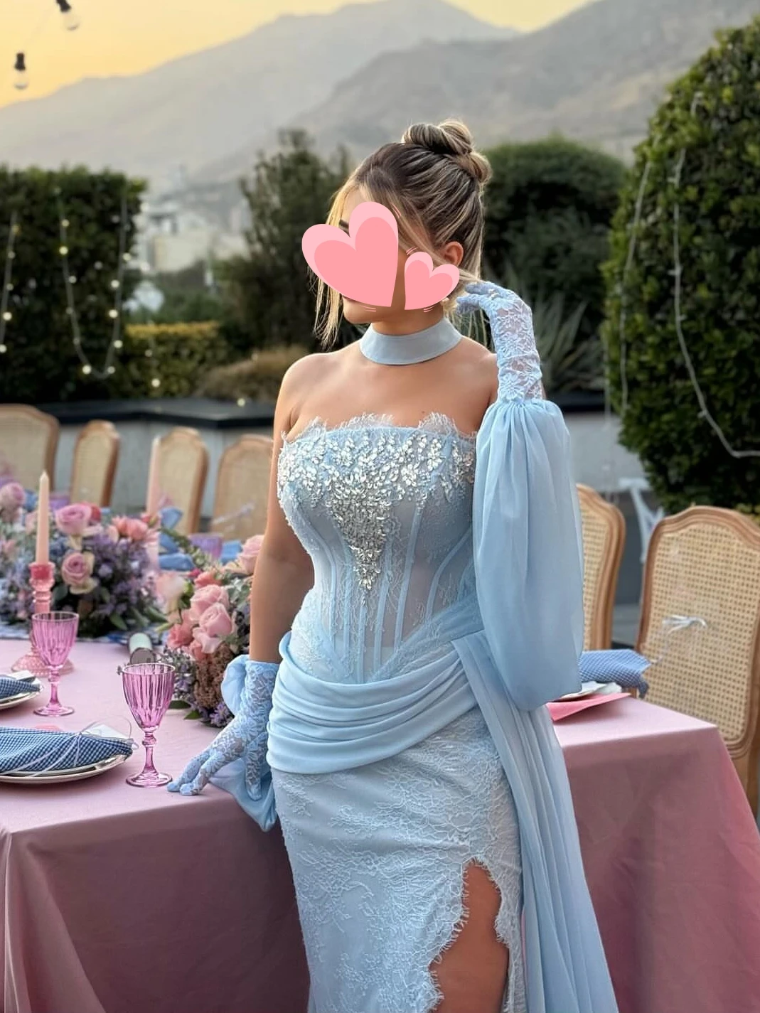 다른 스타일의 우아한 빈티지 스윗 블루 머메이드 레이스 비즈 시폰 슬릿 맞춤형 정장 행사 프롬 드레스 이브닝 파티 가운