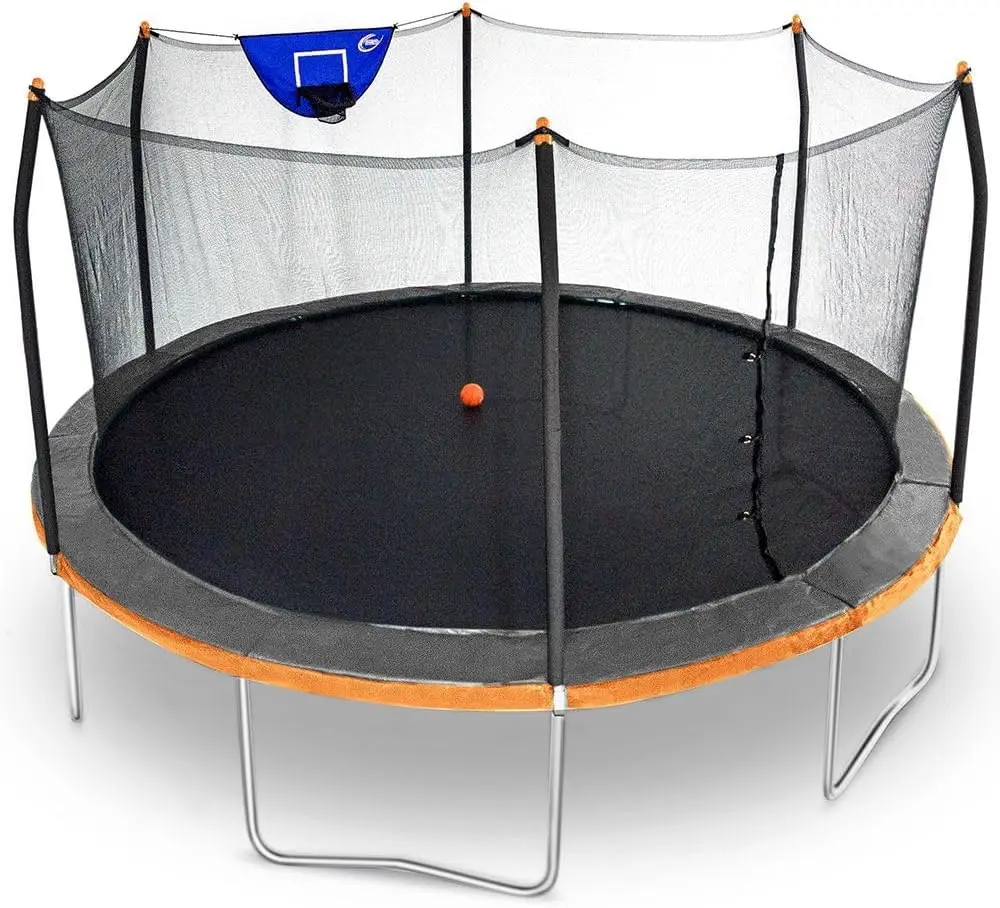 Jump N' Dunk 8 FT, 12 FT, 15 FT, Round Outdoor Trampoline for Kids with  Net, Basketball Hoop