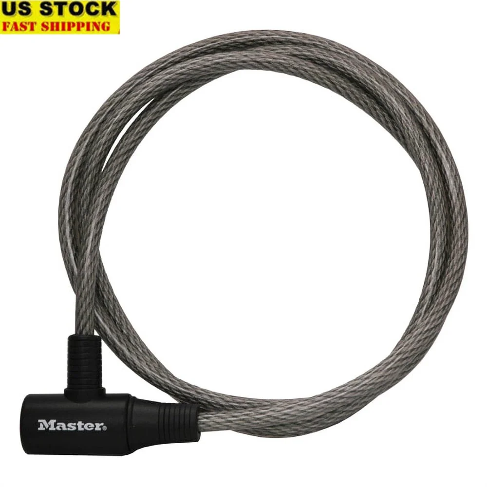 

6ft Vinyl Coated Steel Cable Lock 3/8in Diameter Keyed Pin Tumbler Mechanism Bicycles Skateboards Sports Equipment