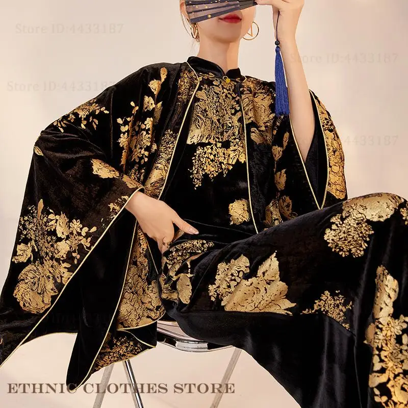 

Новый кимоно в стиле Chinse, кардиган Cheongsam, осень-зима, роскошная бархатная бронзовая куртка Qipao Hanfu, элегантный топ Haori Yukata